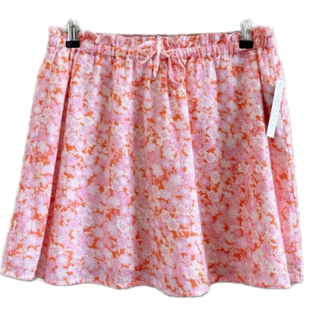 😎 Juniors ABOUND Pink & Orange Floral Lined Mini Skirt w/ Tie Waist Size M NWT
